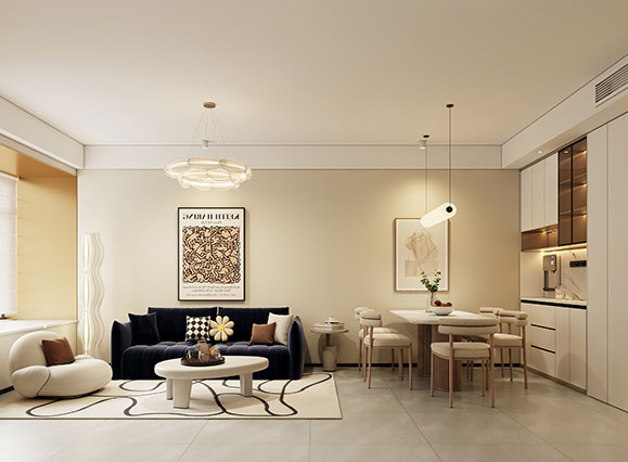 康橋知園100平極簡(jiǎn)奶油風(fēng)三居室裝修效果圖