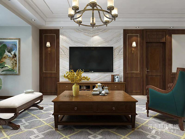 萬科天倫紫臺(tái)138平三室兩廳美式風(fēng)格裝修效果圖